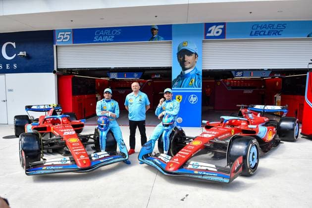 Formula 1 GP Miami USA 04 05 2024 Charles Leclerc 16, Scuderia Ferrari, Carlos Sainz 55, Scuderia Ferrari, Frederic Vasseur Formula 1 GP Miami USA 04 05 2024 Copyright: xBEAUTIFULxSPORTS Erlhofx