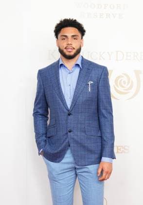LOUISVILLE, KY - MAY 04: Atlanta Falcons wide receiver Drake London walks the red carpet before the 150th running of the Kentucky Derby on May 4, 2024, at Churchill Downs in Louisville, Ky. (Photo by Jeff Moreland Icon Sportswire) HORSE RACING: MAY 04 Kentucky Derby EDITORIAL USE ONLY Icon168240504044
