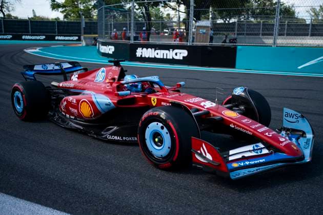 Monaco s Formula One driver Charles Leclerc of Scuderia Ferrari participates in qualifying during the Formula One Miami Grand Prix at the Miami International Autodrome in Miami Gardens, Florida on Saturday, May 4, 2024  MIA20240504456 GREGxNASH