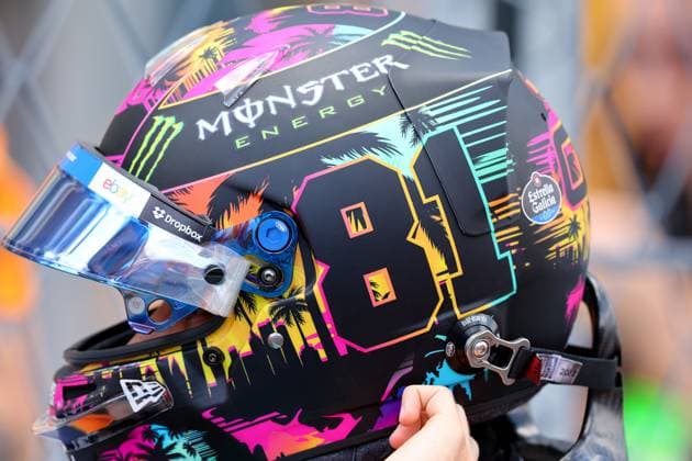 MIAMI GARDENS, FL - MAY 04: A general view of the helmet of McLaren driver Oscar Piastri (81) on the grid prior to the Formula 1 Sprint Race at the Crypto.com Miami Grand Prix on May 4. 2024 at the Miami International Autodrome in Miami Gardens, Florida. (Photo by Rich Graessle Icon Sportswire) AUTO: MAY 04 F1 Crypto.com Miami Grand Prix EDITORIAL USE ONLY Icon24050436771