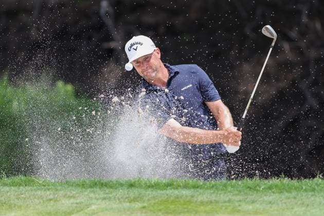MCKINNEY, TX - MAY 04: Alex Noren (SWE) plays out of a greenside bunker on the seventh hole during the third round of the PGA, Golf Herren CJ CUP Byron Nelson on May 4, 2024, at TPC Craig Ranch in McKinney, TX. (Photo by David Buono Icon Sportswire) GOLF: MAY 04 PGA CJ CUP Byron Nelson EDITORIAL USE ONLY Icon240504095