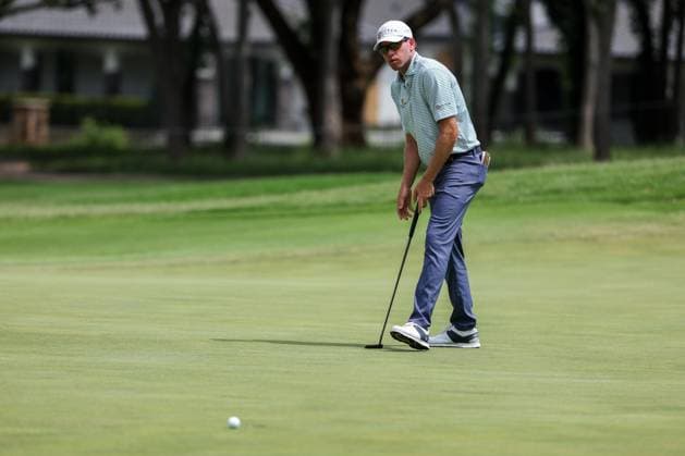 MCKINNEY, TX - MAY 04: Ben Kohles (USA) reacts after missing a par putt on the 11th hole during the third round of the PGA, Golf Herren CJ CUP Byron Nelson on May 4, 2024, at TPC Craig Ranch in McKinney, TX. (Photo by David Buono Icon Sportswire) GOLF: MAY 04 PGA CJ CUP Byron Nelson EDITORIAL USE ONLY Icon240504135