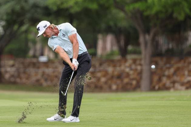 MCKINNEY, TX - MAY 04: Jake Knapp (USA) hits his approach shot on the 16th fairway during the third round of the PGA, Golf Herren CJ CUP Byron Nelson on May 4, 2024, at TPC Craig Ranch in McKinney, TX. (Photo by David Buono Icon Sportswire) GOLF: MAY 04 PGA CJ CUP Byron Nelson EDITORIAL USE ONLY Icon240504185
