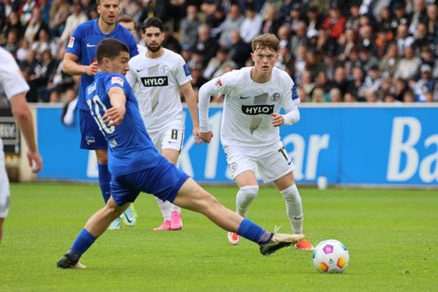 05 05 2024, Football, Men, 2 Bundesliga, Season 2023 2024, SV 07 Elversberg Hertha BSC Berlin, Paul Wanner SV 07 Elversberg , Ibrahim Maza Hertha BSC Elversberg Ursapharm Arena an der Kaiserlinde Saarland Germany EN