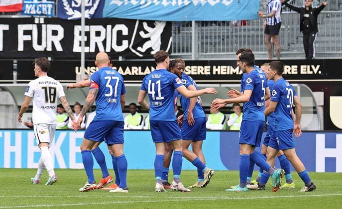 05 05 2024, Soccer, Men, 2 Bundesliga, Season 2023 2024, SV 07 Elversberg Hertha BSC Berlin, Goal celebration of Hertha BSC after the goal to 1 1 by Ibrahim Maza Hertha BSC Elversberg Ursapharm Arena an der Kaiserlinde Saarland Germany EN