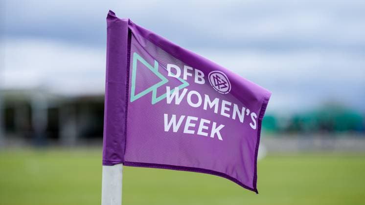 A purple corner flag points to the DFBs action week and blows in the wind, logo, association logo, German Football Association, flag, single image, single photo, symbol photo, symbol image, symbol, action, action, After the premiere last year, the DFB Women s Week will run from 3 to 13 May 2024 to strengthen the visibility of women, especially in womens soccer and women in soccer, action, motto, motif, special motif, 05 05 2024, Sankt Leon Rot Germany , football, 2 Frauen Bundesliga, TSG 1899 Hoffenheim II U20 Borussia Mönchengladbach, DFB DFL REGULATIONS PROHIBIT ANY USE OF PHOTOGRAPHS AS IMAGE SEQUENCES AND OR QUASI VIDEO xozx