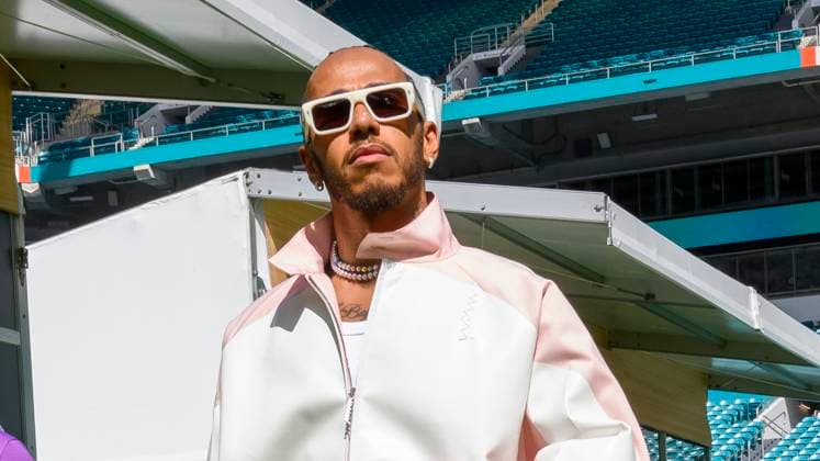 5th May 2024; Miami International Autodrome, Miami, Florida, USA; Formula 1 Crypto.com Miami Grand Prix 2024; Race Day; Mercedes-AMG PETRONAS driver Lewis Hamilton arrives in the Team Village before the start of the Miami Grand Prix  ActionPlus12639185 DouglasxMurray