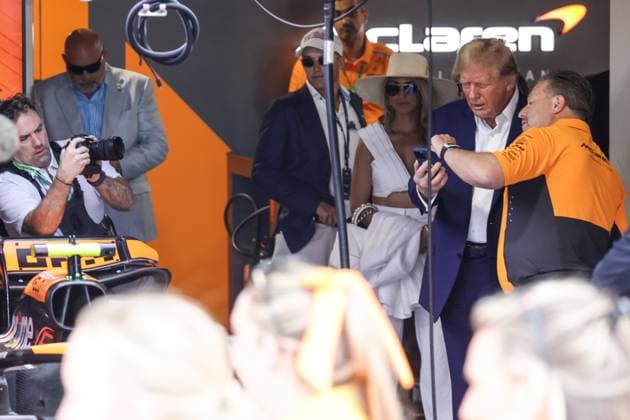 Donald Trump At F1 Miami Grand Prix 2024 Donald Trump, 45th President of the United States, and Zak Brown, McLaren Chief Executive Officer, talk in the McLaren garage before the Formula 1 Miami Grand Prix at Miami International Autodrome in Miami, United States on May 5, 2024. Miami United States  Copyright: xJakubxPorzyckix originalFilename:porzycki-donaldtr240505_npx5h.jpg