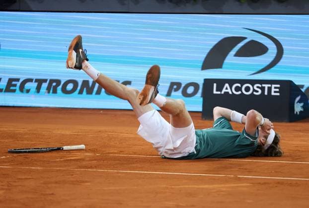 Andrey Rublev of Russia celebrates on match point Mutua Madrid Open, Day 14, Tennis, La Caja Magica, Madrid, Spain - 05 May 2024  Copyright: xEllaxLing Shutterstockx 14455444d