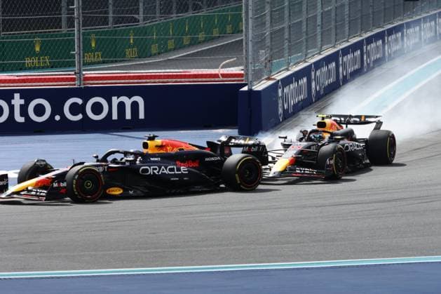 F1 Miami Grand Prix 2024 Max Verstappen and Sergio Perez of Red Bull Racing at start of the Formula 1 Miami Grand Prix at Miami International Autodrome in Miami, United States on May 5, 2024. Miami United States  Copyright: xJakubxPorzyckix originalFilename:porzycki-f1miamig240505_npQk0.jpg