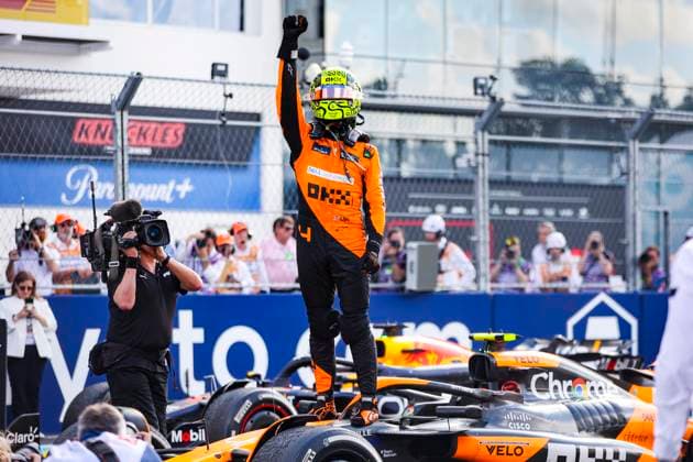 NORRIS Lando (gbr), McLaren F1 Team MCL38, portrait celebrating his first win during the Formula 1 Crypto.com Miami Grand Prix 2024, 6th round of the 2024 Formula One World Championship, WM, Weltmeisterschaft from May 3 to 5, 2024 on the Miami International Autodrome, in Miami, United States of America - F1 - MIAMI GRAND PRIX 2024 DPPI Panoramic  240505_R06_MIAMI_DP_AV6_0624