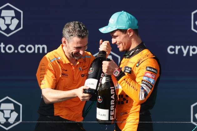 F1 Miami Grand Prix 2024 Andrea Stella and Lando Norris of McLaren at the podium after the Formula 1 Miami Grand Prix at Miami International Autodrome in Miami, United States on May 5, 2024. Miami United States  Copyright: xJakubxPorzyckix originalFilename:porzycki-f1miamig240505_np04q.jpg