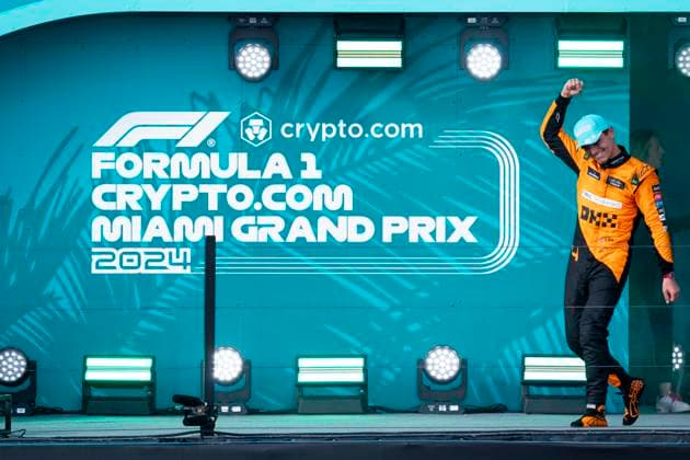May 5, 2024, Miami, United States: British driver LANDO NORRIS (McLaren F1 Team) on the podium after winning the 2024 FIA Formula 1 Miami Grand Prix at Miami International Autodrome in Miami, United States. Miami United States - ZUMAg147 20240505_fap_g147_017 Copyright: xJamesxGasperottix