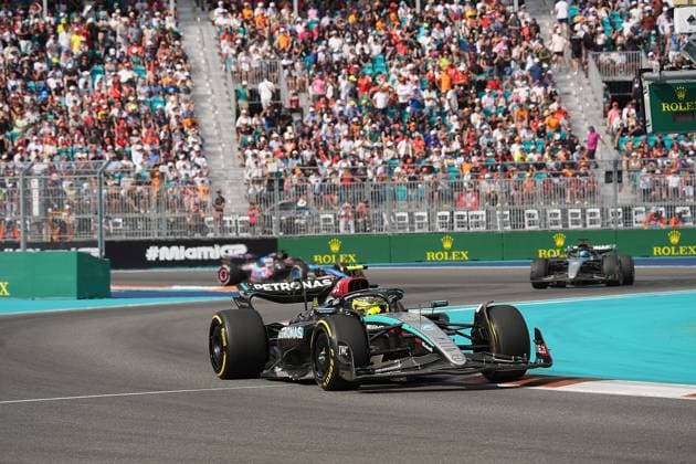 05 05 2024, Miami International Autodrome, Miami, Formula 1 Crypto com Miami Grand Prix,pictured Lewis Hamilton GBR , Mercedes AMG Petronas Formula One Team, George Russell GBR , Mercedes AMG Petronas Formula One Team Defodi 506 20240505 hbr 5415 Defodi-506