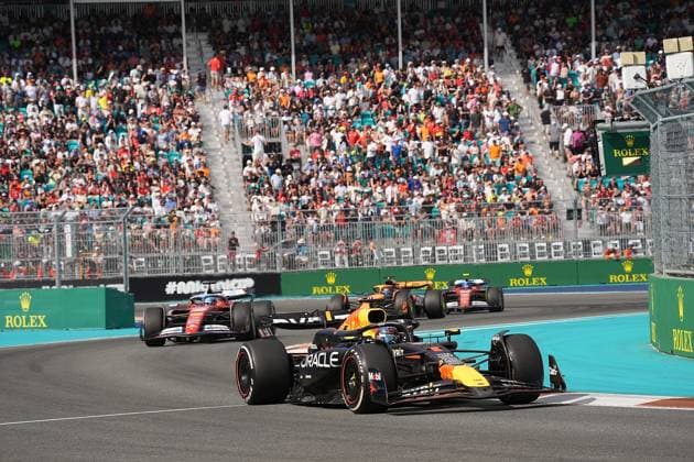 Formula 1 Crypto com Miami Grand Prix 05 05 2024, Miami International Autodrome, Miami, Formula 1 Crypto com Miami Grand Prix,pictured Max Verstappen NLD , Oracle Red Bull Racing, Charles Leclerc MCO , Scuderia Ferrari HP, Oscar Piastri AUS , McLaren F1 Team, Carlos Sainz Jr ESP , Scuderia Ferrari HP nordphotoxGmbHx xBratic nph00250