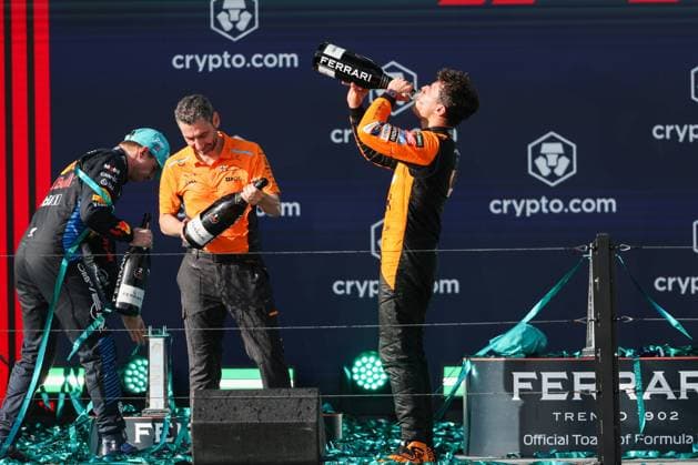 STELLA Andrea (ita), Team Principal of McLaren F1 Team, NORRIS Lando (gbr), McLaren F1 Team MCL38, portrait podium during the Formula 1 Crypto.com Miami Grand Prix 2024, 6th round of the 2024 Formula One World Championship, WM, Weltmeisterschaft from May 3 to 5, 2024 on the Miami International Autodrome, in Miami, United States of America - F1 - MIAMI GRAND PRIX 2024 DPPI Panoramic  240505_R06_MIAMI_DP_AV3_1770