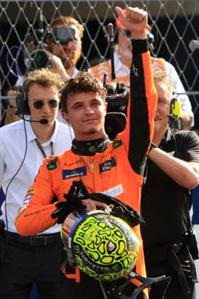 MIAMI GARDENS, FL - MAY 05: McLaren Formula 1 Team driver Lando Norris 4 of United Kingdom reacts after winning the F1 Crypto.com Miami Grand Prix on May 5, 2024 at Miami International Autodrome in Miami Gardens, FL. (Photo by Jeff Robinson Icon Sportswire) AUTO: MAY 05 F1 Crypto.com Miami Grand Prix EDITORIAL USE ONLY Icon24050531671