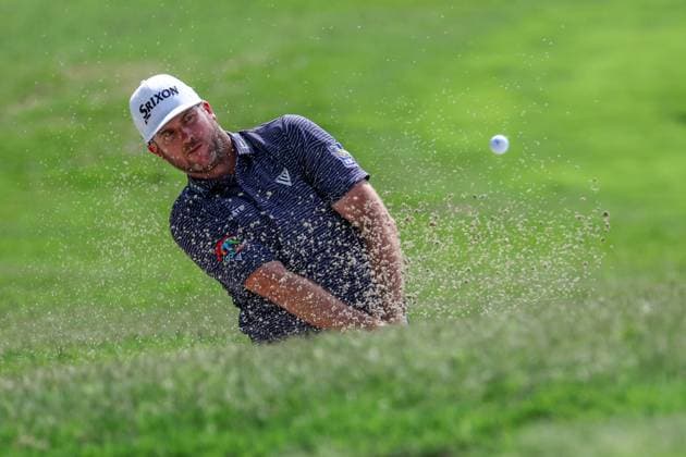 MCKINNEY, TX - MAY 05: Taylor Pendrith (CAN) plays from a greenside bunker on the 14th hole during the final round of the PGA, Golf Herren CJ CUP Byron Nelson on May 5, 2024, at TPC Craig Ranch in McKinney, TX. (Photo by David Buono Icon Sportswire) GOLF: MAY 05 PGA CJ CUP Byron Nelson EDITORIAL USE ONLY Icon240505028