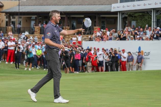 MCKINNEY, TX - MAY 05: Taylor Pendrith (CAN) takes his hat off and smiles after winning the PGA, Golf Herren CJ CUP Byron Nelson on May 5, 2024, at TPC Craig Ranch in McKinney, TX. (Photo by David Buono Icon Sportswire) GOLF: MAY 05 PGA CJ CUP Byron Nelson EDITORIAL USE ONLY Icon240505061