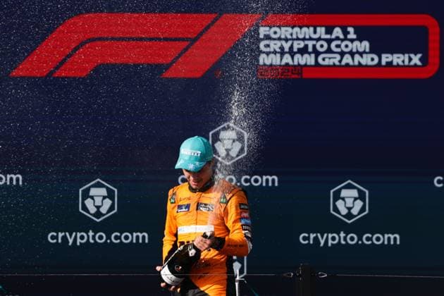 F1 Miami Grand Prix 2024 Lando Norris of McLaren at the podium after the Formula 1 Miami Grand Prix at Miami International Autodrome in Miami, United States on May 5, 2024. Miami United States  Copyright: xJakubxPorzyckix originalFilename:porzycki-f1miamig240505_npD8B.jpg
