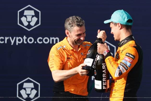 F1 Miami Grand Prix 2024 Andrea Stella and Lando Norris of McLaren at the podium after the Formula 1 Miami Grand Prix at Miami International Autodrome in Miami, United States on May 5, 2024. Miami United States  Copyright: xJakubxPorzyckix originalFilename:porzycki-f1miamig240505_np00y.jpg