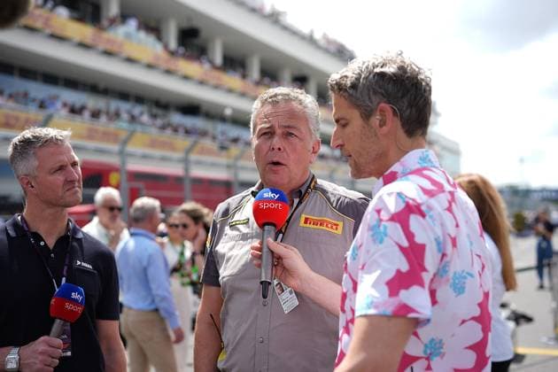 05 05 2024, Miami International Autodrome, Miami, Formula 1 Crypto com Miami Grand Prix,pictured Former German Formula 1 driver Ralf Schumacher with Pirelli Motorspot boss Mario Isola and Sky presenter Peter Hardenacke Defodi 506 20240505 hbr 2490 Defodi-506