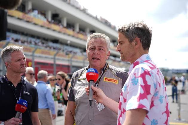 05 05 2024, Miami International Autodrome, Miami, Formula 1 Crypto com Miami Grand Prix,pictured Former German Formula 1 driver Ralf Schumacher with Pirelli Motorspot boss Mario Isola and Sky presenter Peter Hardenacke Defodi 506 20240505 hbr 2492 Defodi-506