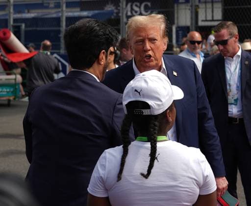 05 05 2024, Miami International Autodrome, Miami, Formula 1 Crypto com Miami Grand Prix,pictured FIA President Mohammed bin Sulayem with Donald Trump Defodi 506 20240505 hbr 3061 Defodi-506