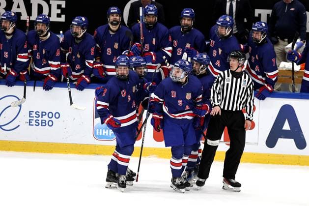 ** 5th of May 2024 Espoo, Finland: IIHF U18 Ice hockey, Eishockey World Championship, WM, Weltmeisterschaft match USA vs Canada. Photo by Tomi Natri All Over Press
