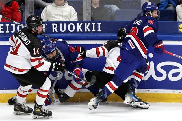 ** 5th of May 2024 Espoo, Finland: IIHF U18 Ice hockey, Eishockey World Championship, WM, Weltmeisterschaft match USA vs Canada. Photo by Tomi Natri All Over Press