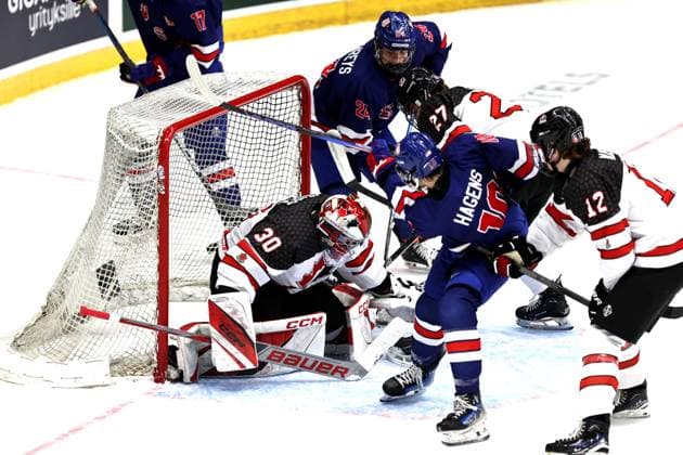 ** 5th of May 2024 Espoo, Finland: IIHF U18 Ice hockey, Eishockey World Championship, WM, Weltmeisterschaft match USA vs Canada. Photo by Tomi Natri All Over Press