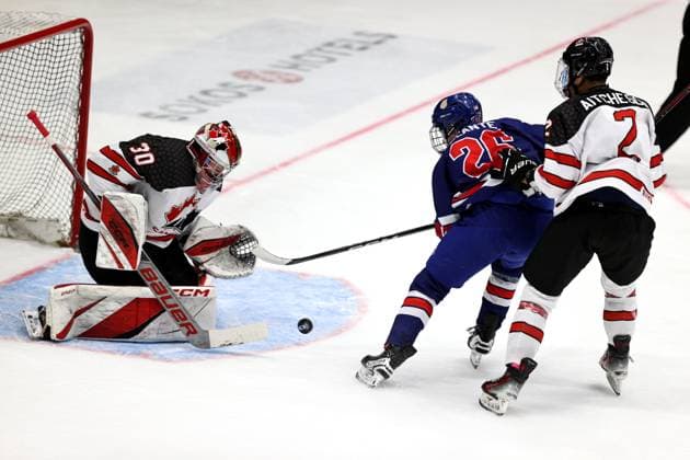 ** 5th of May 2024 Espoo, Finland: IIHF U18 Ice hockey, Eishockey World Championship, WM, Weltmeisterschaft match USA vs Canada. Photo by Tomi Natri All Over Press