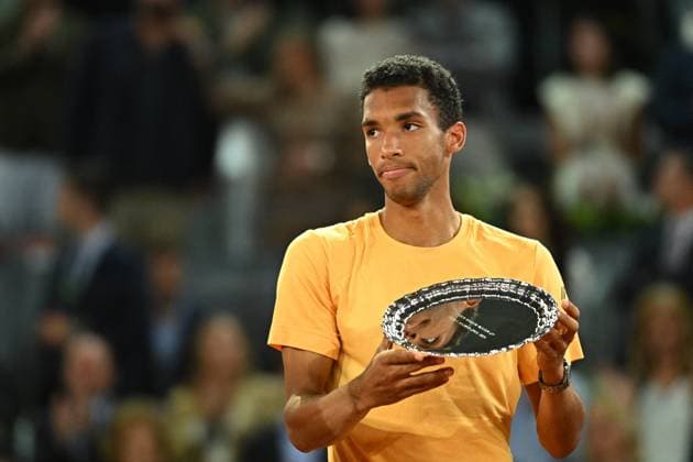 Andrey Rublev Wins Mutua Open - Madrid Felix Auger-Aliassime (CAN) during the men final match at the Mutua Madrid Open in Madrid , Spain, on May, 5, 2024. Photo by Corinne Dubreuil ABACAPRESS.COM Madrid Spain  Copyright: xDubreuilxCorinne ABACAx