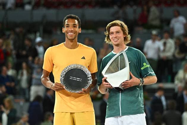 Andrey Rublev Wins Mutua Open - Madrid Andrey Rublev (RUS) wins the men final match at the Mutua Madrid Open in Madrid , Spain, on May, 5, 2024. Photo by Corinne Dubreuil ABACAPRESS.COM Madrid Spain  Copyright: xDubreuilxCorinne ABACAx