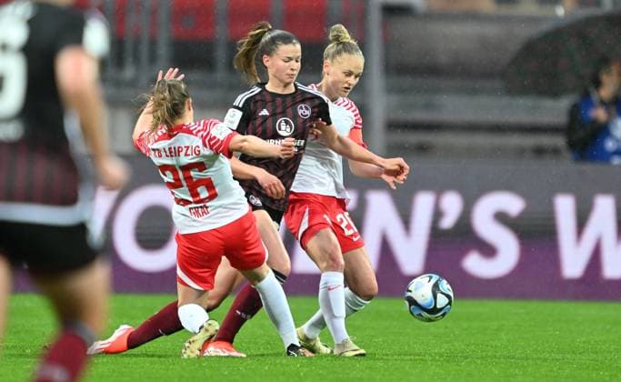 06 05 2024 Soccer Season 2023 2024 1 Women Soccer Bundesliga 20 Matchday 1 FC Nürnberg FCN Club RB Leipzig Sportfoto Zink xwoxzix Nele Bauereisen 23, 1 FC Nürnberg FCN vs Luca Maria Graf 26, RB Leipzig Victoria Krug 20, RB Leipzig , right