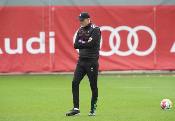 Munich, Germany 07 May 2024 Football, men, 2023 2024 season, FC Bayern Munich, Säbener Strasse, training ground, final training session, Champions League Thomas Tuchel, coach FC Bayern Munich walks across the training ground, thoughtful, reflecting, pondering