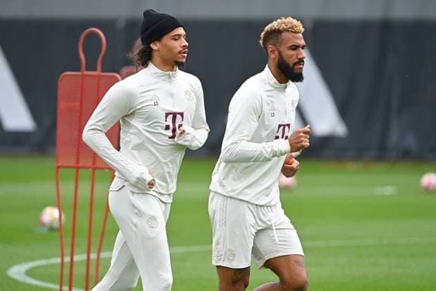 v re Eric Maxim Choupo Moting Bayern Muenchen , Leroy SANE Bayern Muenchen final training on 07 05 2024 before the football Champions League semi-final Real Madrid FC Bayern Muenchen on 08 05 2024