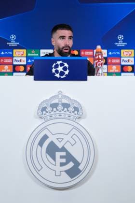 May 7, 2024, Valdebebas, Madrid, SPAIN: Daniel Carvajal attends his press conference, PK, Pressekonferenz during the training day of Real Madrid prior the UEFA Champions League, Semi Final round 2, football match to play against FC Bayern Munich at Ciudad Deportiva Real Madrid on May 07, 2024 in Valdebebas, Madrid, Spain. Valdebebas SPAIN - ZUMAa181 20240507_zaa_a181_037 Copyright: xOscarxJ.xBarrosox