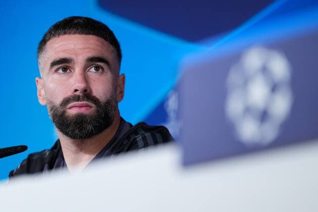 May 7, 2024, Valdebebas, Madrid, SPAIN: Daniel Carvajal attends his press conference, PK, Pressekonferenz during the training day of Real Madrid prior the UEFA Champions League, Semi Final round 2, football match to play against FC Bayern Munich at Ciudad Deportiva Real Madrid on May 07, 2024 in Valdebebas, Madrid, Spain. Valdebebas SPAIN - ZUMAa181 20240507_zaa_a181_038 Copyright: xOscarxJ.xBarrosox