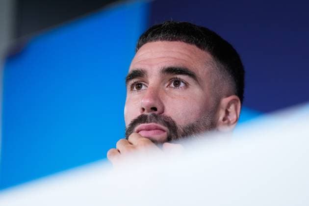 May 7, 2024, Valdebebas, Madrid, SPAIN: Daniel Carvajal attends his press conference, PK, Pressekonferenz during the training day of Real Madrid prior the UEFA Champions League, Semi Final round 2, football match to play against FC Bayern Munich at Ciudad Deportiva Real Madrid on May 07, 2024 in Valdebebas, Madrid, Spain. Valdebebas SPAIN - ZUMAa181 20240507_zaa_a181_048 Copyright: xOscarxJ.xBarrosox