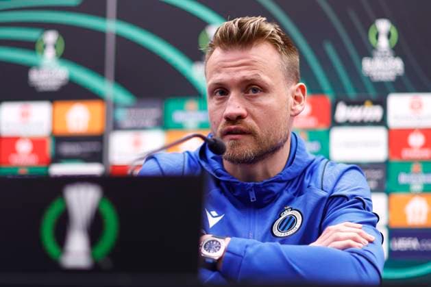 Club Brugge v Fiorentina - UEFA Europa Conference League - media activities BRUGGE, BELGIUM - MAY 07 : Mignolet Simon goalkeeper and Hayen Nicky head coach of Club Brugge pictured during a press conference, PK, Pressekonferenz prior to the UEFA Europa Conference League semi-finals 2nd leg match between Club Brugge and Fiorentina at the training grounds on May 7, 2024 in Brugge, Belgium, 07 05 2024 Brugge Belgium  Copyright: xJanxDexMeuleneirx