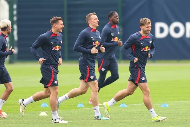 RB Leipzig Training 1 Bundesliga Leipzig, 07 05 2024, Training center at Cottaweg, Season 2023 2024, Football, Men, 1 Bundesliga , RB Leipzig Training , In the picture from l Willi Orban, Lukas Klostermann and Christopher Lenz ,