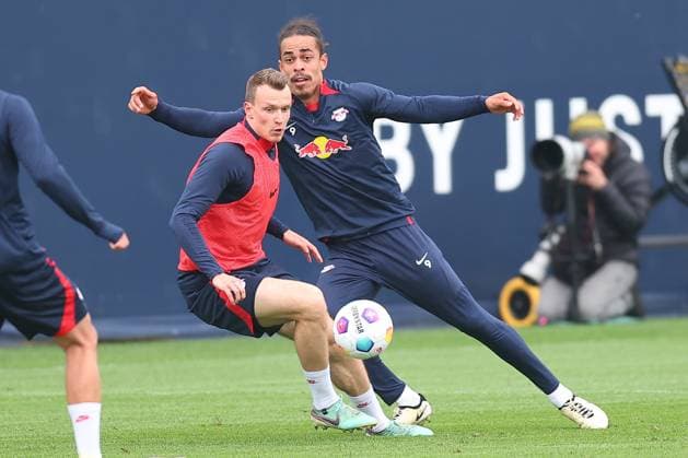 RB Leipzig Training 1 Bundesliga Leipzig, 07 05 2024, Training center at Cottaweg, Season 2023 2024, Football, Men, 1 Bundesliga , RB Leipzig Training , In the picture Lukas Klostermann and Yussuf Poulsen ,