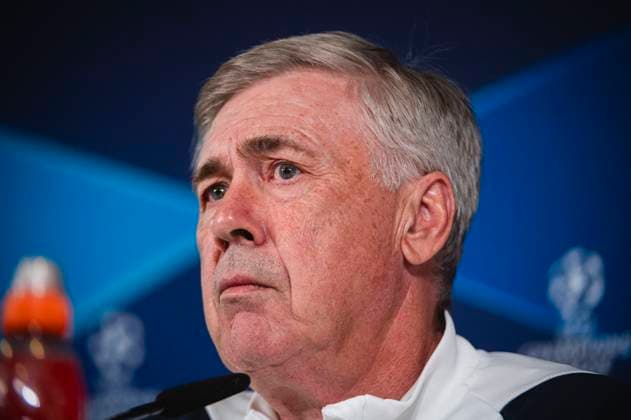 Uefa Champions League 2024: Real Madrid Real Madrid Training Session and press conference, PK, Pressekonferenz MADRID, SPAIN - MAY 7: Carlo Ancelotti, coach of Real Madrid, speaks during Real Madrid Training Session and Press Conference ahead of their UEFA Champions League semi-final second leg match against FC Bayern Munchen at Ciudad Real Madrid on May 7, 2024 in Valdebebas, Spain. Valdebebas Ciudad Real Madrid Madrid Spain Copyright: xAlbertoxGardinx AGardin_20240507_football_Champions_League_Real_Madrid_Press_Conference_305