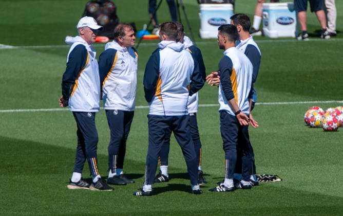 07 05 2024, Football UEFA Champions League 2023 2024 1 day before the semi-final, Real Madrid FC Bayern Munich, training session Real Madrid at the training ground of Real li coach Carlo Ancelotti Real Madrid