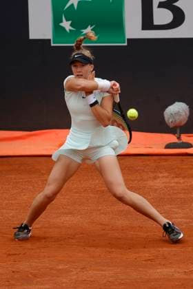 May 7, 2024, Rome, Lazio, Italy: Mirra Andreeva is playing during the WomenÃ¢â‚¬â ¢s Singles first round match against Paula Badosa (ESP) on day two of the Internazionali BNL D Italia 2024 at Foro Italico on May 07, 2024 in Rome, Italy. Rome Italy - ZUMAl131 20240507_zsp_l131_007 Copyright: xCiroxDexLucax