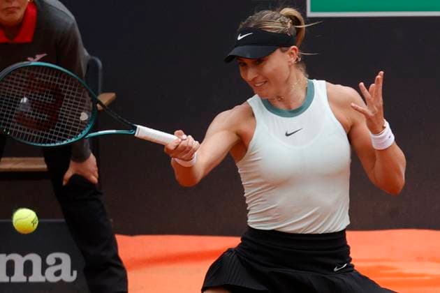 May 7, 2024, Rome, Lazio, Italy: Paula Badosa (ESP) is playing during the WomenÃ¢â‚¬â ¢s Singles first round match against Mirra Andreeva on day two of the Internazionali BNL D Italia 2024 at Foro Italico on May 07, 2024 in Rome, Italy. Rome Italy - ZUMAl131 20240507_zsp_l131_009 Copyright: xCiroxDexLucax
