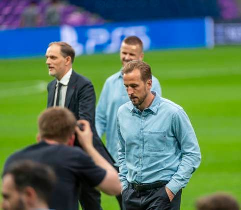 07 05 2024, Football UEFA Championsleague 2023 2024 1 day before the semi-final, Real Madrid FC Bayern Munich, Arrival of FC Bayern team at Santiago Bernabeu stadium Madrid from left coach Thomas Tuchel FC Bayern Munich , Harry Kane FC Bayern Munich