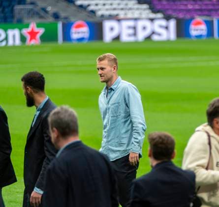 07 05 2024, Football UEFA Champions League 2023 2024 1 day before the semi-final, Real Madrid FC Bayern Munich, Arrival of FC Bayern team at Santiago Bernabeu stadium Madrid Matthijs de Ligt FC Bayern Munich