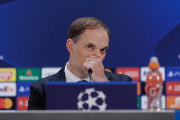 May 7, 2024, Madrid, Madrid, SPAIN: Thomas Tuchel of Bayern Munich attends his press conference, PK, Pressekonferenz prior the UEFA Champions League, Semi Final round 2, football match to play against Real Madrid at Santiago Bernabeu stadium on May 07, 2024 in Madrid, Spain. Madrid SPAIN - ZUMAa181 20240507_zaa_a181_059 Copyright: xGuillermoxMartinezx